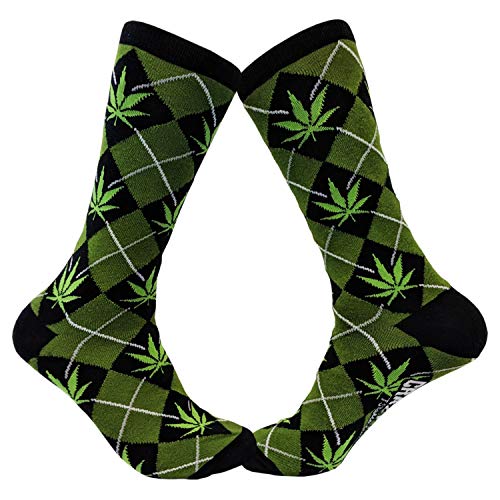 Crazy Dog T-Shirts Mens Marijuana Pot Leaf Socks Funny Graphic Weed Argyle Pattern Sarcastic Adult Humor Novelty Socks