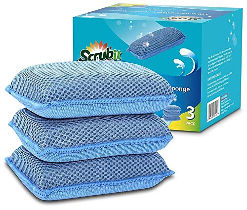 Miracle Microfiber Kitchen Sponge by Scrub-It - Non-Scratch Heavy Duty Dishwashing Cleaning sponges- Machine Washable - (Blue)