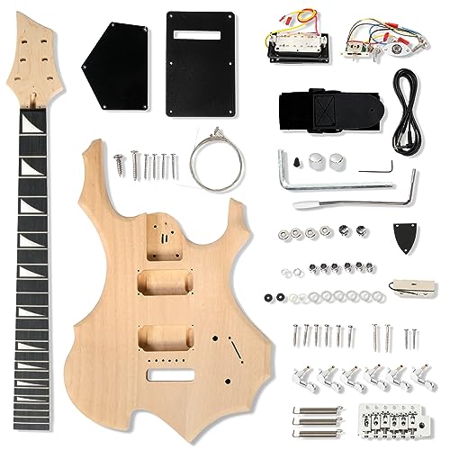 Ktaxon DIY Guitar Kit with Mahogany Body, Ebony Fingerboard and Maple Neck, 6 String DIY electric Guitar Kit with Unique Design, Easy Installation & Full Equipment to Build Your Own Guitar (Flame)