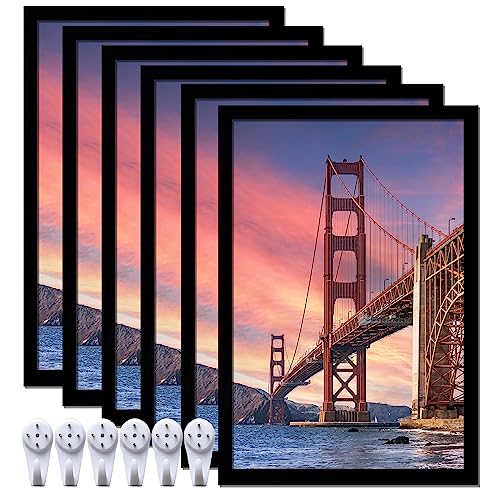 ijuerybai 6 Sets 8x12 Picture Frame, Frames for 8 x 12 Canvas Collage Photo Poster Certificate Wall Gallery, High Transparent Horizontal Vertical Black 8 by 12 Inches