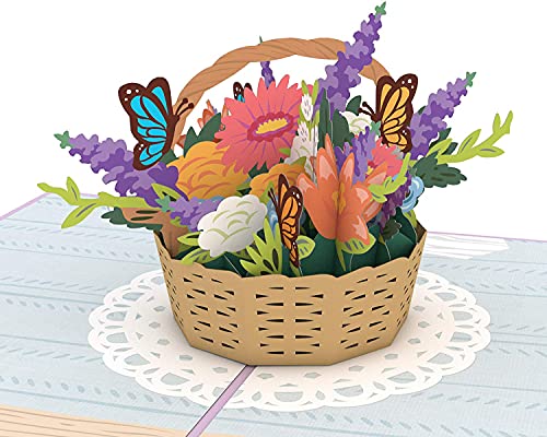 Lovepop Flower Basket Pop-Up Bouquet Card - Anniversary, Birthday, Get Well Cards for Women - Unique Special Occasion Gifts - Paper Flowers Card - Measures 5' x 7'