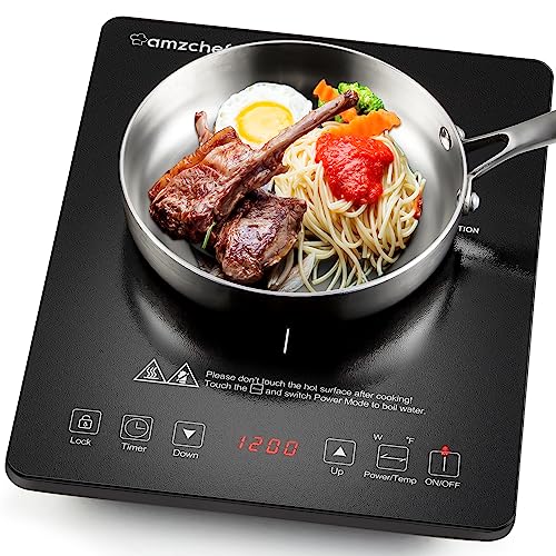 Portable Induction Cooktop AMZCHEF 1800W Induction Stove Burner with Ultra Thin Body, Low Noise Hot Plate Single Electric Cooktops Countertop Stove with 8 Temperature & Power Levels, Timer,Safety Lock