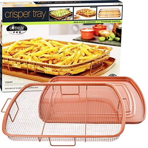 Gotham Steel Air Fryer Basket for Oven, 2 Piece Nonstick Air Fryer Tray + Basket, Copper Crisper Tray, Air Fryer Pan for Oven Great for Baking & Crisping Foods, Dishwasher Safe – 16.5” x 12”