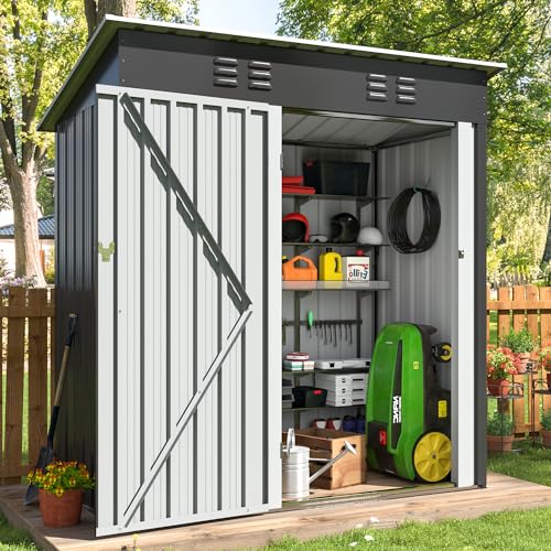 VIWAT 4.5x2.5 FT Outdoor Storage Shed, Large Garden Shed with Updated Frame Structure and Lockable Doors, Metal Tool Sheds for Backyard Garden Patio Lawn, Black