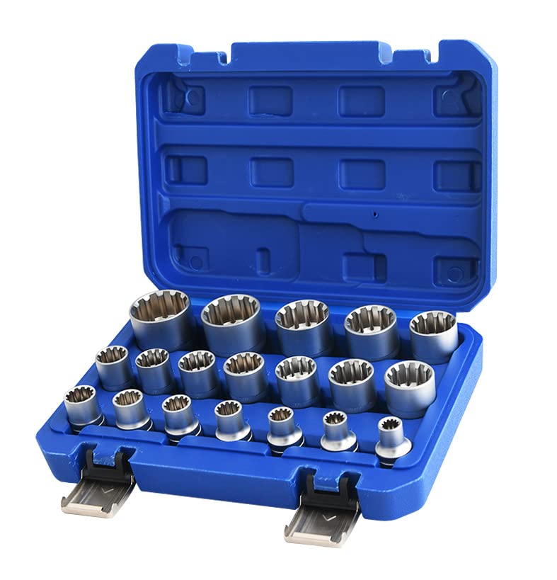 Spline Socket Set 1/2' Drive Universal Metric 8-32mm 12-point Cr-V Socket Set 19pcs