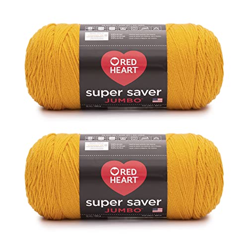 Red Heart Super Saver Jumbo Gold Yarn - 2 Pack of 14oz/396g - Acrylic - 4 Medium (Worsted) - 744 Yards - Knitting/Crochet