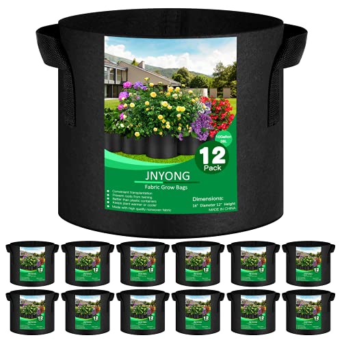 JNYONG 12-Pack 10 Gallon Thickened Non-Woven Grow Bags, Aeration Fabric Pots with Handles