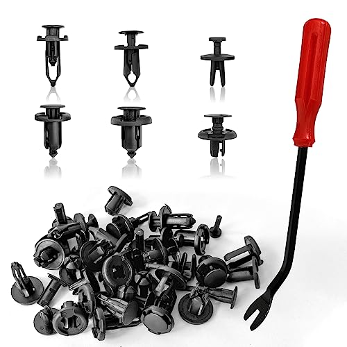 120pcs Retainer Clips Push Type Fasteners 6.8mm 8mm 9mm 10mm - Expansion Screws Replacement Kit with Remover Tool Bumper Push Rivet Clips Compatible with GMC Ford Toyota Honda Chrysler Acura