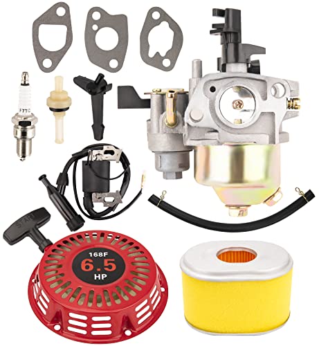 GX160 GX200 Carburetor Carb Compatible with Honda GX120 GX140 GX160 GX200 5HP 5.5HP 6.5 HP Engine Replaces 16100-ZH8-W61, with Ignition Coil and Recoil Starter + Air Filter Tune Up Kit