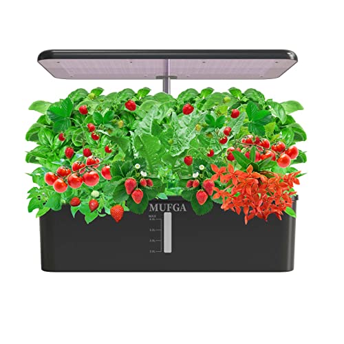 Hydroponics Growing System Herb Garden - MUFGA 18 Pods Indoor Gardening System with LED Grow Light, Plants Germination Kit(No Seeds) with Pump System, Adjustable Height Up to 17.7' for Home, Black