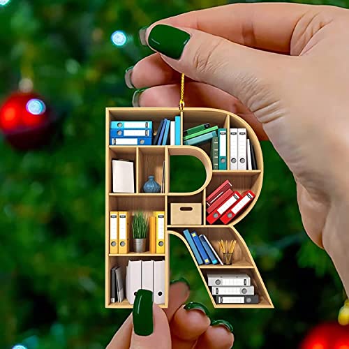 Christmas Number Letter Shaped Book Ornament, Book Lovers Librarian Ornament, Gift for Her Librarian Book Ornament, Lover Bookworm Acrylic Ornament,Book Lover Gift (Letter-R)