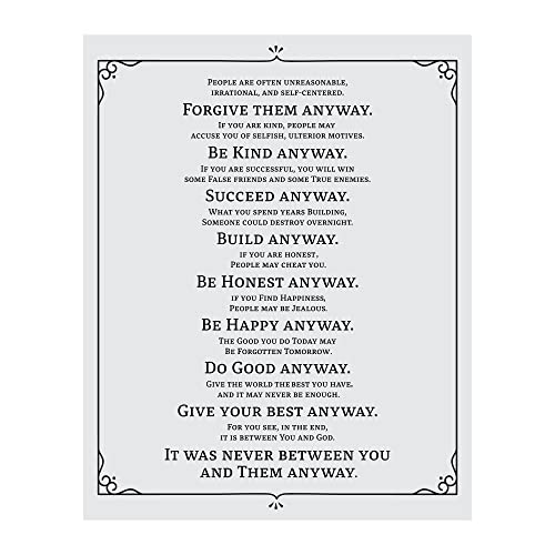 Do It Anyway - Inspirational Quotes Wall Art, Mother Teresa Motivational Quotes Is Perfect Vintage Print Wall Decorations For Home Decor, Studio Decor & Office Wall Décor. Unframed-8 x 10'