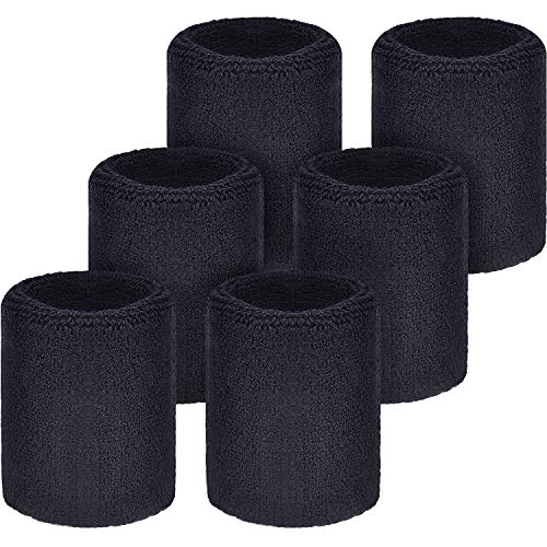 6 Pack Wrist Sweatbands Tennis Wrist Bands Absorbent Sweatbands for Football Basketball Running Athletic Sports and Working Out (Black)