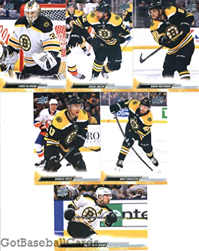 2022-23 Upper Deck Series 1 Hockey Boston Bruins Team Set of 6 Cards: Charlie Coyle(#13), Matt Grzelcyk(#14), Brad Marchand(#15), David Pastrnak(#16), Craig Smith(#17), Linus Ullmark(#18) - GotBaseballCards