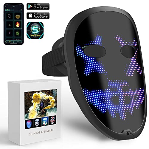 MEGOO Led Mask with Bluetooth Programmable,Ultra-light-thin Led Digital Light Up Face Mask for Halloween Rave Masquerade