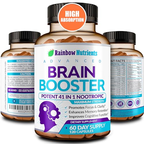 40-in-1 Brain Booster Supplements for Memory, Focus, Clarity, Energy, Performance | Natural Nootropic Brain Support Supplement with DMAE, Bacopa Monnieri & More | For Men & Women | 120 V Capsules