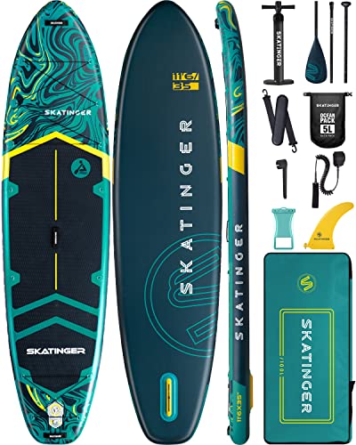 Skatinger 11'6×35' Super Wide Inflatable Stand Up Paddle Board, Ultra Stable Wide SUP for 2+1 People/Family/Big Size w/Shoulder Strap, 100L Backpack, All-Round Sup Board, US Fin