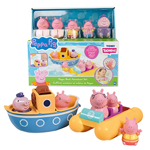 Toomies Peppa’s Boat Adventure Bath Toy Set - Peppa Pig Bath Toys - Includes 2 Boat Toys and 5 Peppa Pig Figures - Toddler Easter Basket Stuffers - Toddler Bath Toys for 18 Months and Up