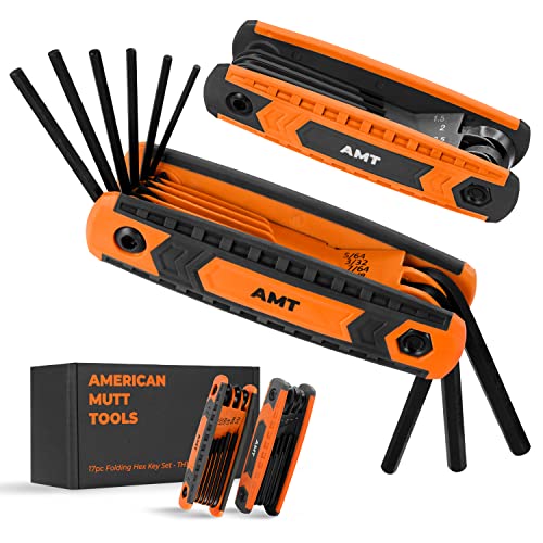 AMERICAN MUTT TOOLS 17pc Folding Allen Wrench Sets – SAE and Metric Allen Key Set – Hex Key Set, Allen Wrenches Sets, Metric Allen Wrenches Set, Hex Wrench Set, Llaves Allen Set, Hex Set, Hex Tool Set