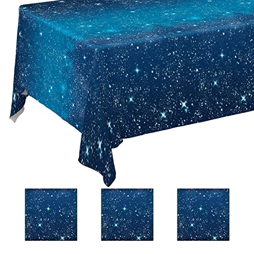 Gatherfun Space Tablecloth Space Stars Theme Party Supplies Starry Night Tablecloth Waterproof Plastic Galaxy Table Cover for Birthday Party Decorations 54x108 Inch 3PCS