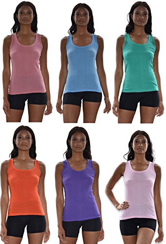 Sexy Basics Tank Tops for Women, 6 Pack Cotton -Flex Tank Tops in Assorted Colors (6 Pack - Assorted A, Large)