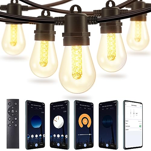 addlon 96FT Smart Outdoor String Lights with Remote, Dimmable Patio Lights with 30 LED Edison Waterproof Bulbs, String Lights for Outside Works with APP, Music Sync Outdoor Lights for Gazebo Backyard