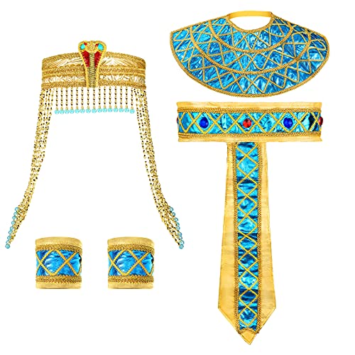 Geyoga 4 Pieces Women's Egyptian Costume Accessories Included Egyptian Princess Headband Snake Headpiece Egyptian Belt Wristbands for Women Costume Supply