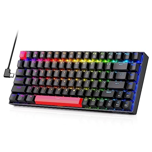 Mechanical Keyboard, Full RGB 75% Gaming Keyboard with Red Switches, Macro Editor Wired Keyboard 84 Keys for Windows Mac PC Laptop Tablet, K629-RGB