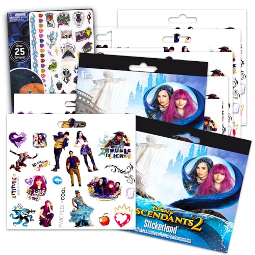 Disney Descendants Stickers Party Pack Bundle - Over 240 Descendants Stickers with Bonus Tattoos (12 Sticker Sheets, Descendants Party Supplies)