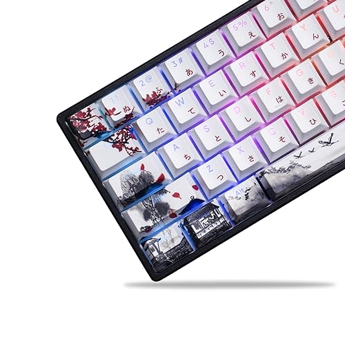 Womier Shine Through Keycaps - PBT Japanese Keycaps, 127 Keys Plum Blossom Custom Keycap Set Dye-Sublimation Cherry Profile Keyboard Keycaps for Cherry Gateron MX Switches Mechanical Keyboards