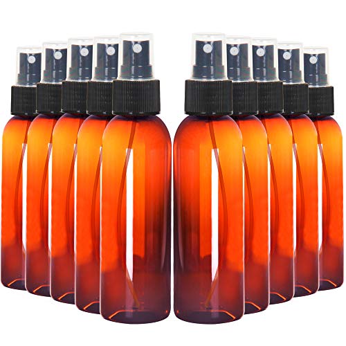 Youngever 10 Pack Plastic Spray Bottles 4 Ounce, Refillable Plastic Spray Bottles with Lids, Empty Fine Mist Plastic Mini Travel Bottles (Amber)