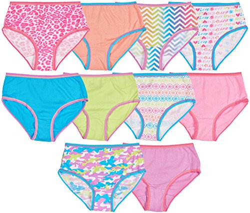 Trimfit Girls 100% Cotton Colorful Briefs Panties (Pack of 10), Bright Multi Color, Small (4-6)
