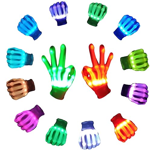 COTRUERE 12 Color Led Light up Gloves Cool Finger Flashing Toys Gifts for Halloween Christmas Easter Birthday Parties（1 pair）