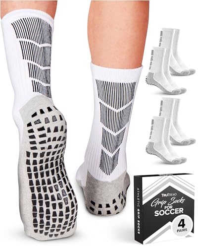 TruTread Soccer Grip Socks - 4 Paris Mens Grip Socks Soccer | Soccer Grip Socks Men | Soccer Socks Men | Non Slip Soccer Socks Mens