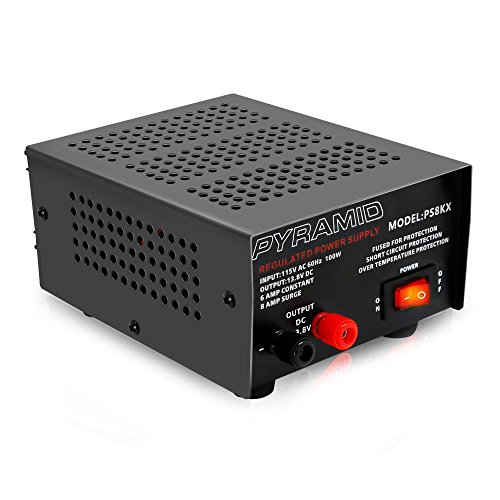 Pyramid Universal Compact Bench Power Supply - 6 Amp Linear Regulated Home Lab Benchtop AC-to-DC 12V Converter w/ 13.8 Volt DC 115V AC 100 Watt Power Input, Screw Type Terminals - Pyramid PS8KX