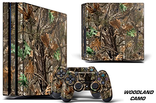 247 Skins Graphics kit Sticker Decal Compatible with PS4 PlayStation 4 PRO and Dualshock Controllers - Woodland Camo