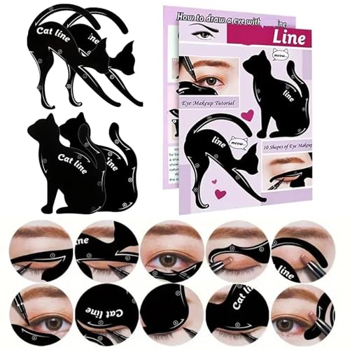 IDDFEVE 4 Pcs Eyeliner Stencils for Cat Eye Winged and Smokey Eyeshadow Applicators Shaper Tool Guide (10 Different Effects)