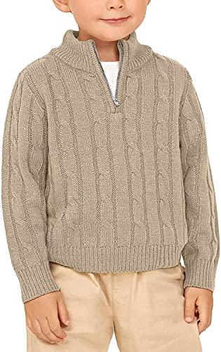 Zhaovi's Toddler Boys Girls Sweater Twisted Knit Cable 1/4 Zip Sweaters Outfit Baby Winter Long Sleeve Warm Soft Outwear Khaki