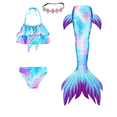 Kokowaii Fancy Girl's Swimming Mermaid Tail Mermaid Swimsuits Pattern_1/Without Monofin,5-6X,Tag 120cm