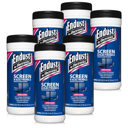 Endust For Electronics; Screen & Surface Cleaning Wipes, For TV, Phone, Computer Monitor, Laptop, Tablet, Pre-Moistened, Alcohol and Ammonia Free, 70 Count, 6 Pack (11506P6)