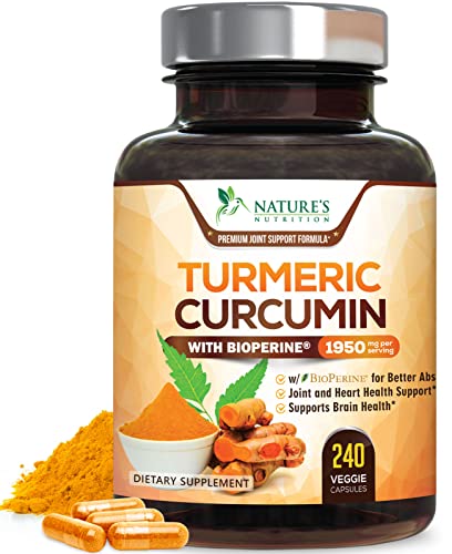Turmeric Curcumin with BioPerine 95% Standardized Curcuminoids 1950mg - Black Pepper Extract for Max Absorption, Nature's Joint Support Supplement, Herbal Turmeric Pills, Vegan Non-GMO - 240 Capsules