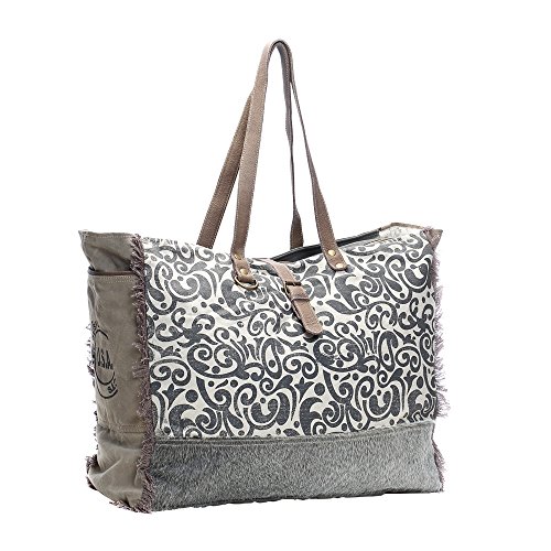 Myra Bag Floral Upcycled Canvas & Cowhide Weekender Bag S-1142