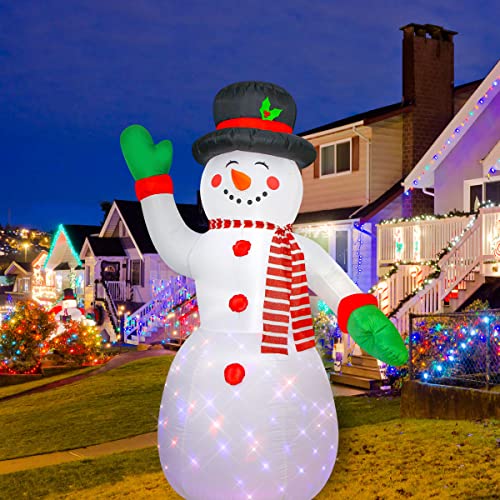 FARONZE Christmas Snowman Inflatable Lighted Indoor & Outdoor Christmas Yard Decoration with Built in Fan and Anchor Ropes 8 Feet Tall (FX02-SWMNEW)