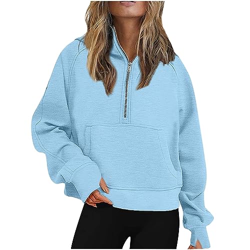 Prime Big Deal Days 1/4 Zip Up Hoodies for Women 2023 Long Sleeve Casual Athletic Sweatshirts Loose Fit Pullover Winter Y2K Outfits Blue XL