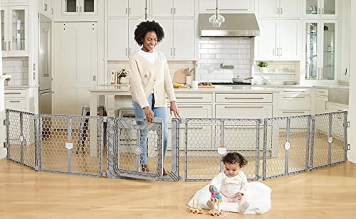 Regalo Plastic 192-Inch Super Wide Adjustable Baby Gate and Play Yard with Door, Award Winning Brand, 2-in-1, Bonus Kit, Includes 4 Pack of Wall Mounts, Gray