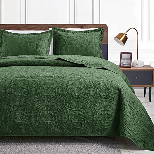 Love's cabin Quilts for Queen Bed Olive Green Bedspreads - Soft Bed Summer Quilt Lightweight Microfiber Bedspread- Modern Style Coin Pattern Coverlet for All Season - 3 Piece (1 Quilt, 2 Pillow Shams)