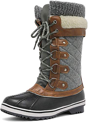 DREAM PAIRS Women's Monte_02 Black Grey Mid Calf WaterProof Winter Snow Boots Size 8 M US