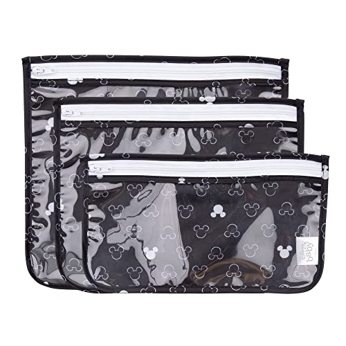 Bumkins Disney Travel Bag, Toiletry, TSA Approved Pouch, Zip Bag, Quart Size Airline Compliant, Clear-Sided, Baby, Diaper Bag Organization, Accessories, Packing, Set of 3 Sizes, Mickey Mouse Icon