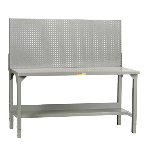 Little Giant WST2-3672-AH-PB Adjustable Height Welded Workbenches with Pegboard Panel, Lower Shelf, 4000 lb. Capacity, 36' Depth x 72' Width, Gray