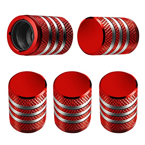 Tire Valve Stem Cap Cover - (5 Pack) Tire Air Caps Metal with Plastic Liner Corrosion Resistant Leak-Proof for Car Truck Motorcycle SUV and Bike Red